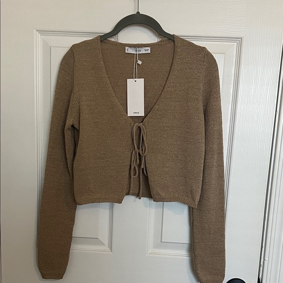 NWT Mango Tan Tie-Front Knit Cardigan - Picture 1 of 6